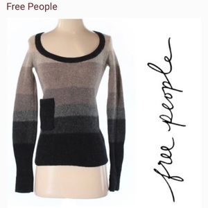 Free People 100% Wool ScoopNeck Colour Block Sweater Pocket Turn Up Cuf…
